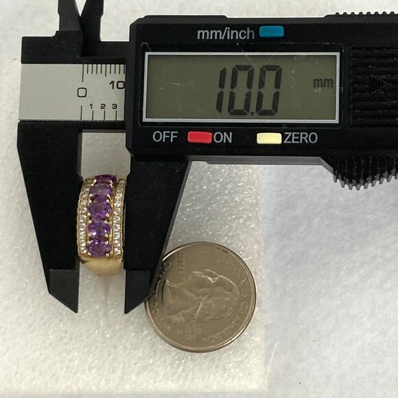 Gold Vermeil Sterling Silver 925 Prong Set Oval Amethyst CZ Wide Band Ring Sz 9 - Picture 14 of 16